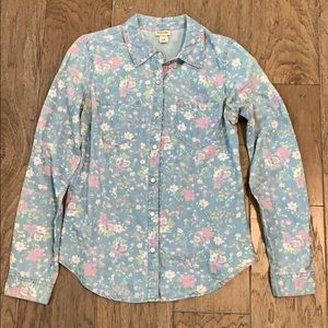 Denim Floral long sleeve button up shirt